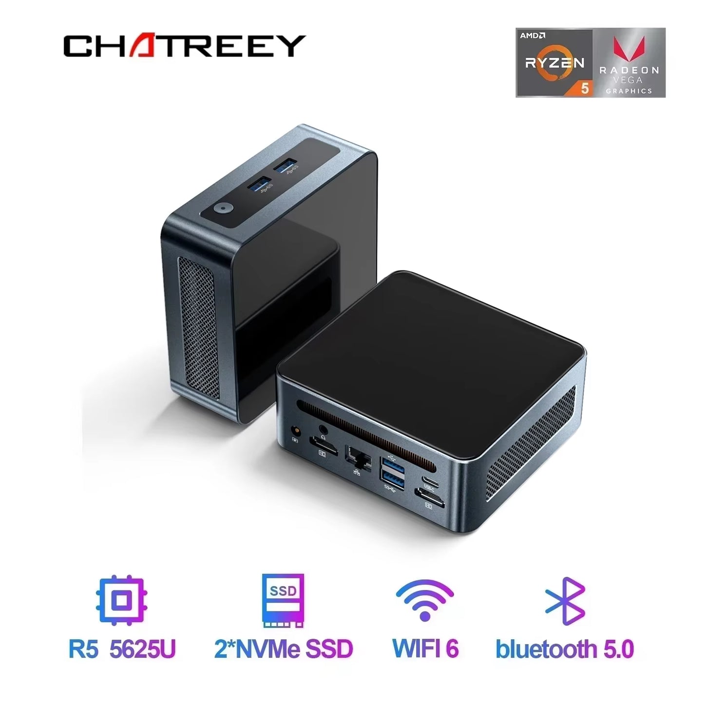 Chatreey AN2P Mini PC R5 5625U/3550H Gaming Desktop Computer NVME SSD WIFI6 HD Windows 11 Pro