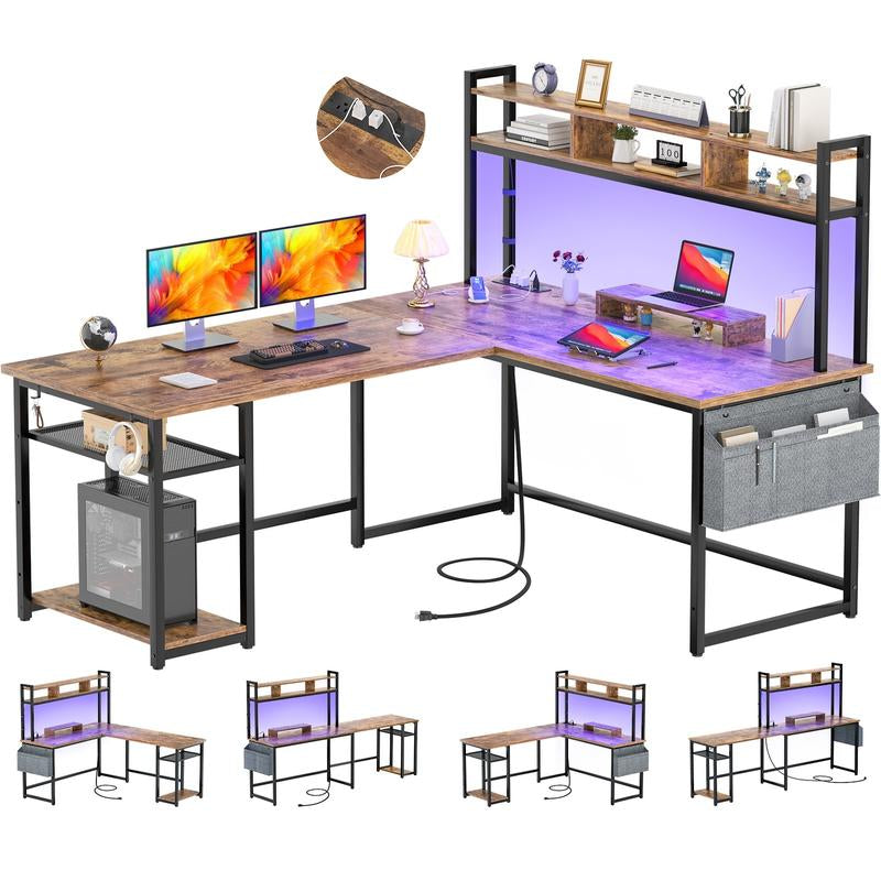 L Shaped Gaming and Computer Working Desk ,Multi-Functional Gaming PC with Power Outlets Mesa Gamer Cyber One