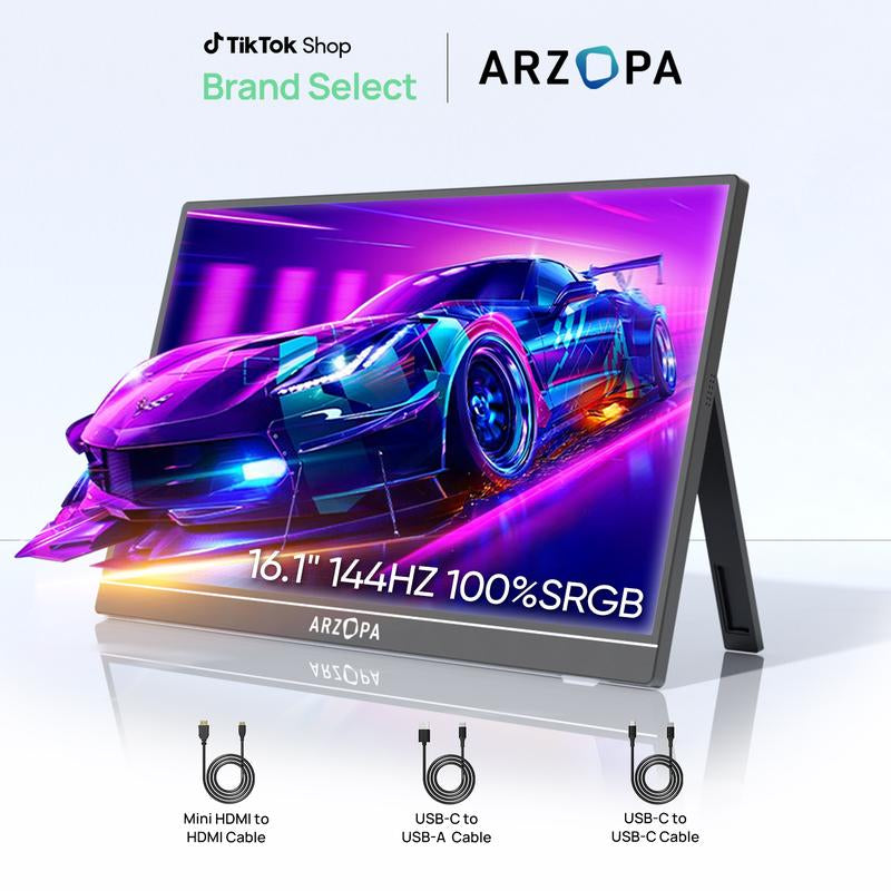 ARZOPA 16.1'' 100% Srgb 144Hz&60Hz Portable Gaming Monitor 1080P FHD Kickstand Portable Monitor External Second Screen for Laptop,Pc,Ps5,Xbox,Switch