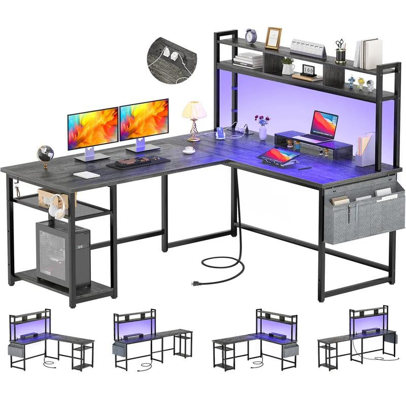 L Shaped Gaming and Computer Working Desk ,Multi-Functional Gaming PC with Power Outlets Mesa Gamer Cyber One