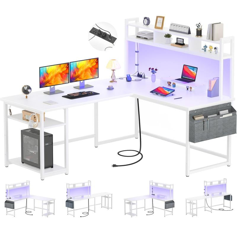 L Shaped Gaming and Computer Working Desk ,Multi-Functional Gaming PC with Power Outlets Mesa Gamer Cyber One