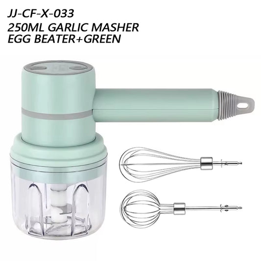 3 in 1 Electric Garlic Mincer Egg Beater 3 Speed Control Egg Beater Wands Handheld Kitchen Baking Tools for Cooking Baking