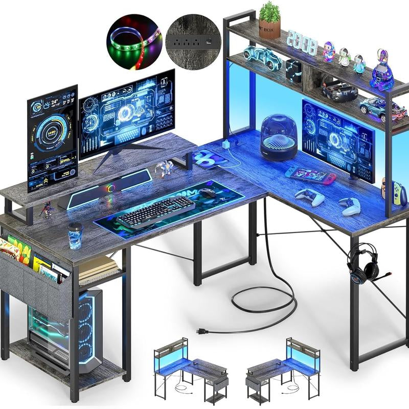 L Shaped Gaming and Computer Working Desk ,Multi-Functional Gaming PC with Power Outlets Mesa Gamer Cyber One