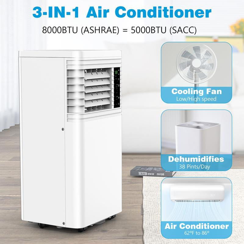 COWSAR 8,000 BTU Portable Air Conditioners Cool up to 350 Sq.Ft, 4 Modes Portable AC with Remote Control, LED Display, 24Hrs Timer, Installation Kits for Home/Office/Dorms, White