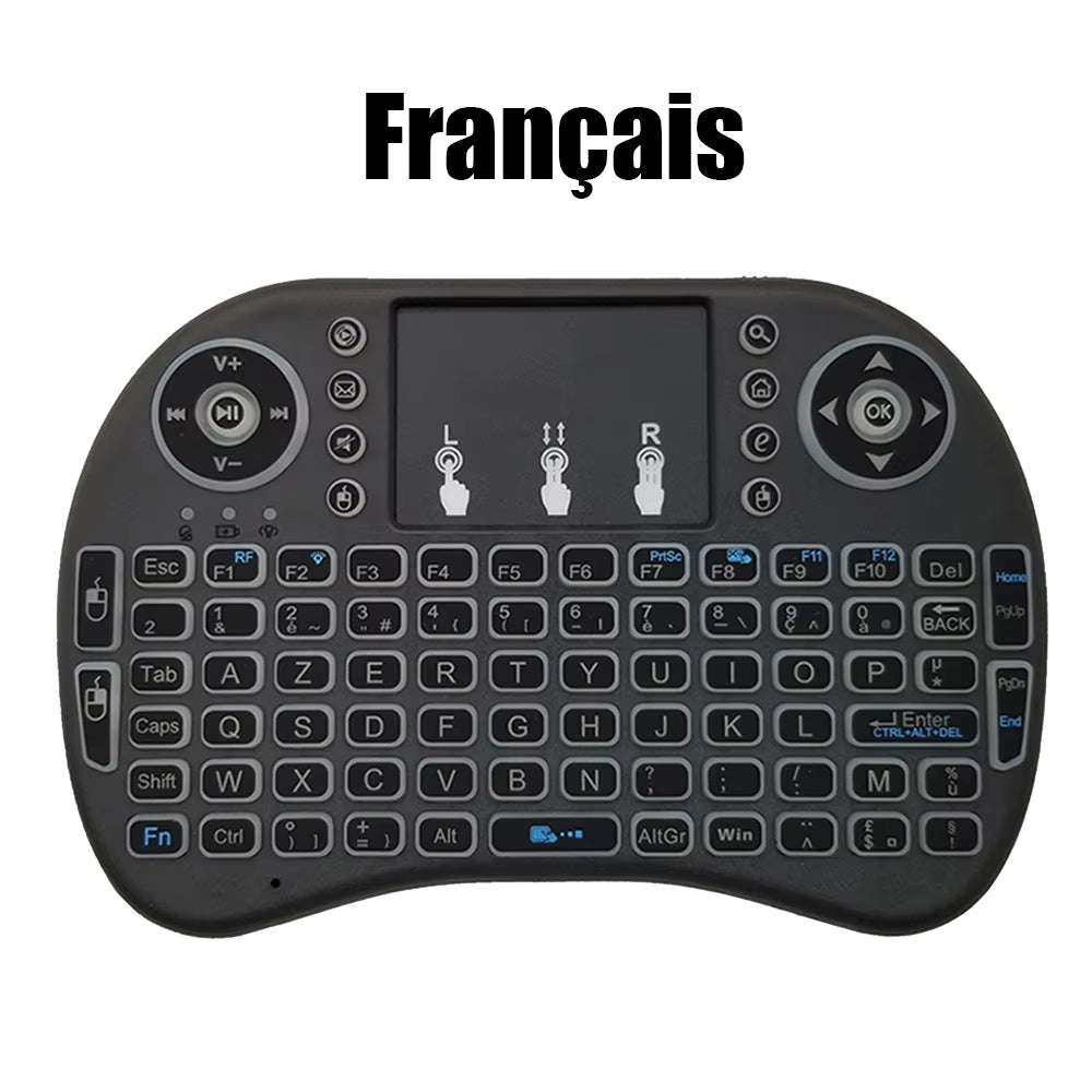 I8 Mini Wireless Keyboard 7 Color Backlit Russian French Spanish Portuguese Arabic 2.4G Air Mouse Remote for Android TV Box PC