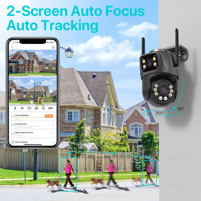 4K 8MP HD Wifi PTZ Camera Outdoor 4MP Dual Lens Dual Screen AI Auto Tracking IP Camera CCTV Audio Video Surveillance P2P Icsee.