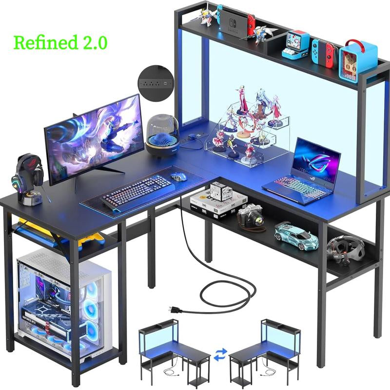 L Shaped Gaming and Computer Working Desk ,Multi-Functional Gaming PC with Power Outlets Mesa Gamer Cyber One