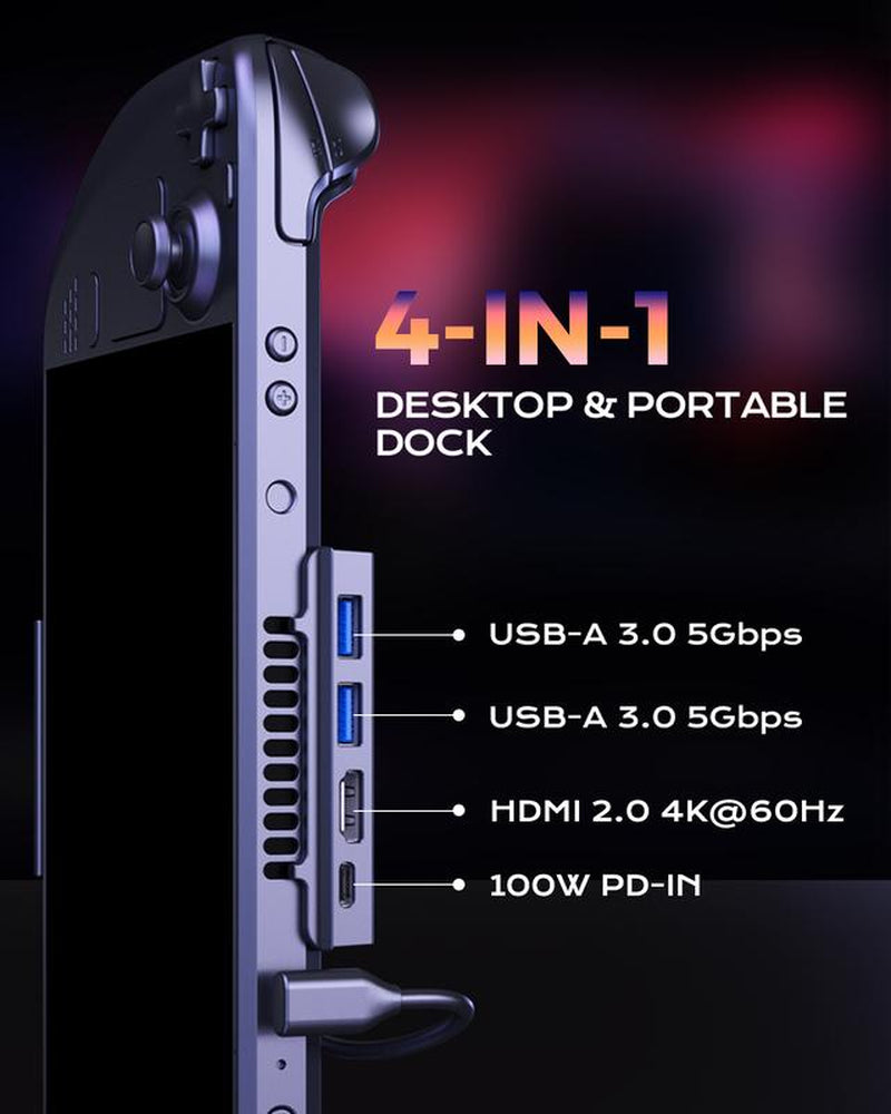 Portable Steam Deck Dock & Stand, with HDMI 4K@60Hz, 2 USB-A3.0, Support Pd-In 100W Max, Support Steam Deck OLED Accessories Console