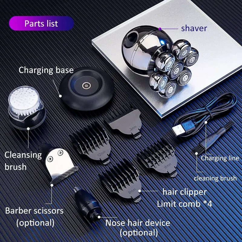 Electric Shaver 7D Floating Cutter Head Base Charging Portable Men Beard Trimmer Clipper Skull Shaver Waterproof Shaving