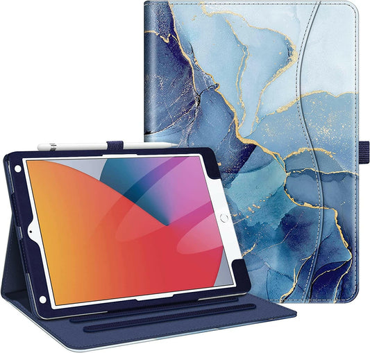 Case for Ipad 9Th / 8Th / 7Th Generation (2021/2020/2019) 10.2 Inch - [Corner Protection] Multi-Angle Viewing Stand Cover with Pocket & Pencil Holder, Auto Sleep Wake, Ocean Marble.