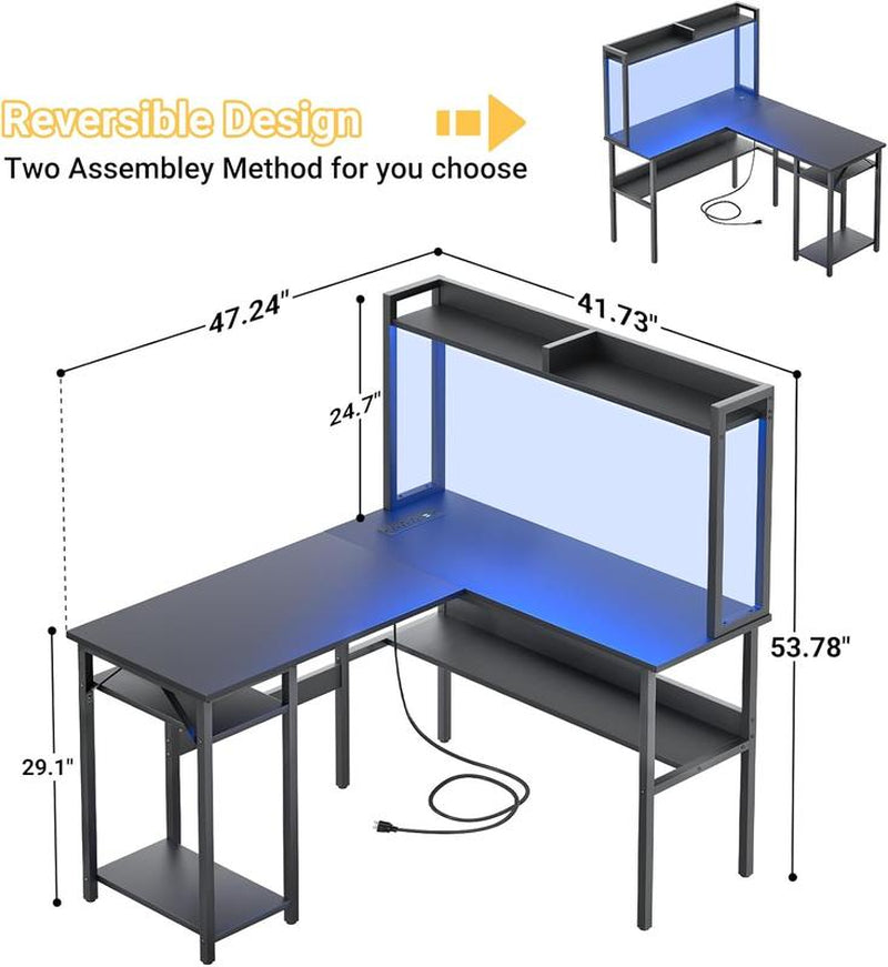 L Shaped Gaming and Computer Working Desk ,Multi-Functional Gaming PC with Power Outlets Mesa Gamer Cyber One