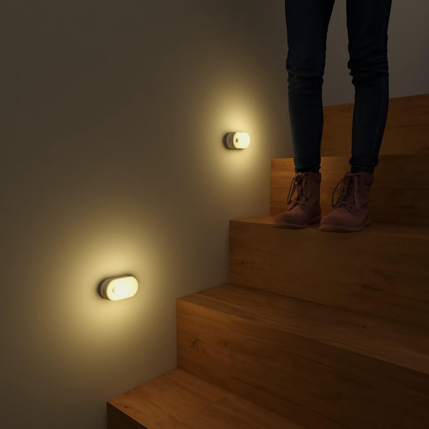 Rechargeable Battery Night Light, Stick on Mini Motion Sensor Light Indoor Warm White 1-20LM LED Light with Stepless Adjustable Brightness for Bedroom, Kitchen, Stairs, Hallway, 2-Pack