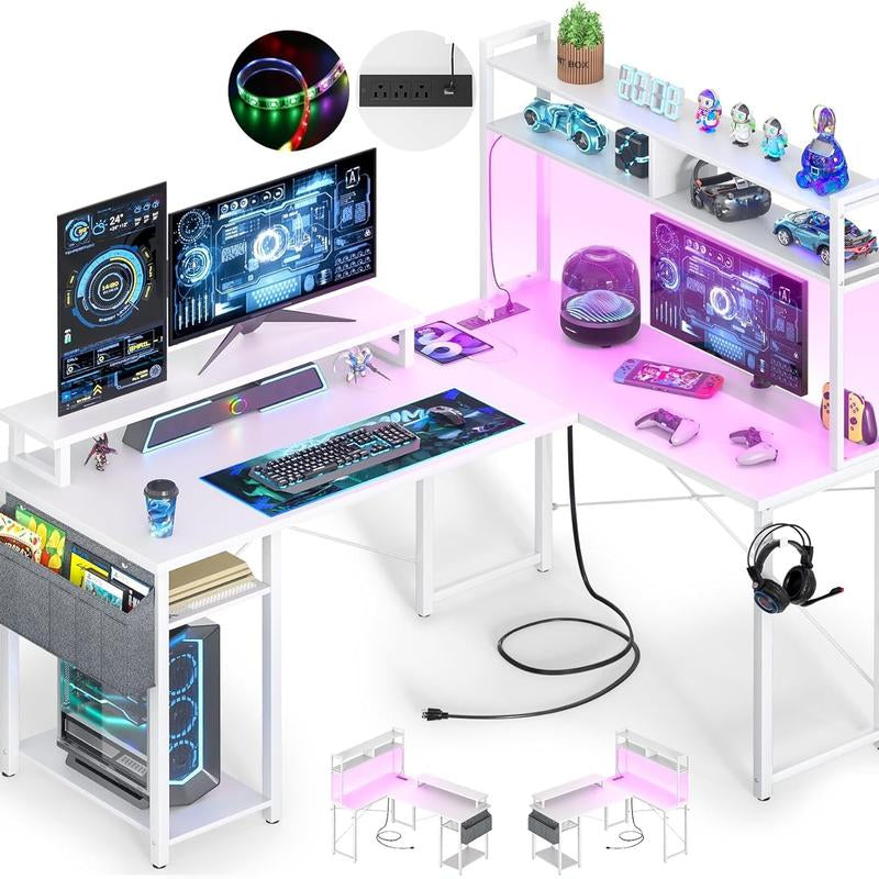 L Shaped Gaming and Computer Working Desk ,Multi-Functional Gaming PC with Power Outlets Mesa Gamer Cyber One