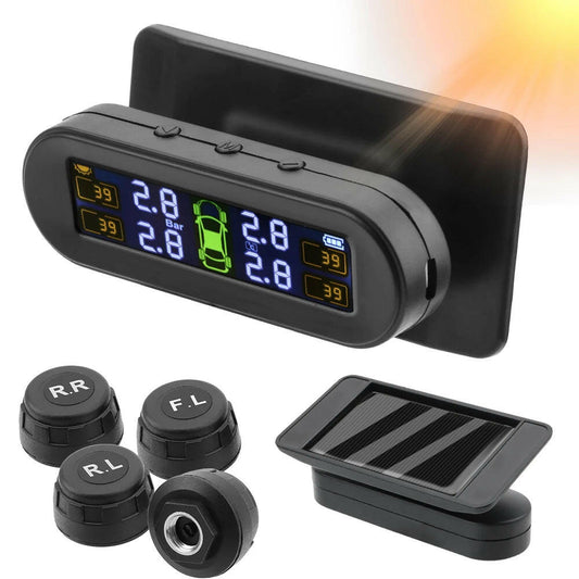 Tire Pressure Monitoring System Temperature Warning Fuel save with 4 External Sensors Solar TPMS Car Tyre Pressure Monitor.