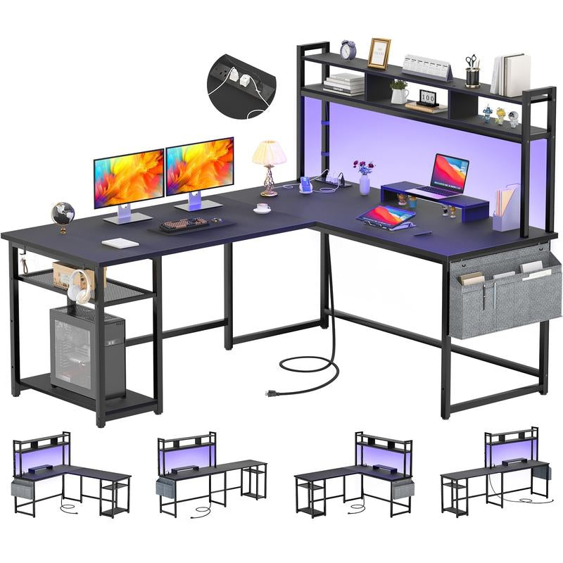 L Shaped Gaming and Computer Working Desk ,Multi-Functional Gaming PC with Power Outlets Mesa Gamer Cyber One