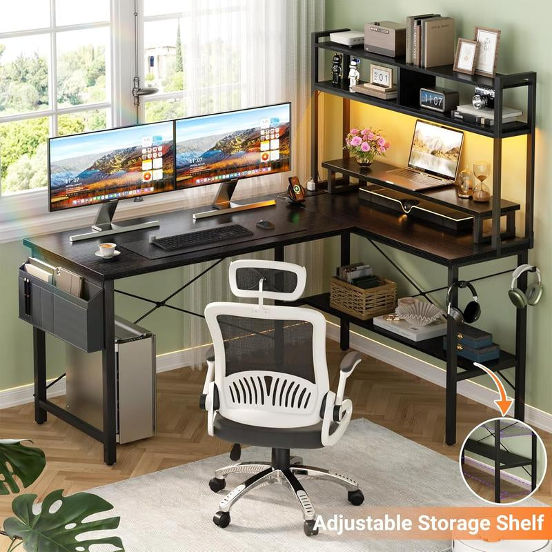 L Shaped Gaming and Computer Working Desk ,Multi-Functional Gaming PC with Power Outlets Mesa Gamer Cyber One