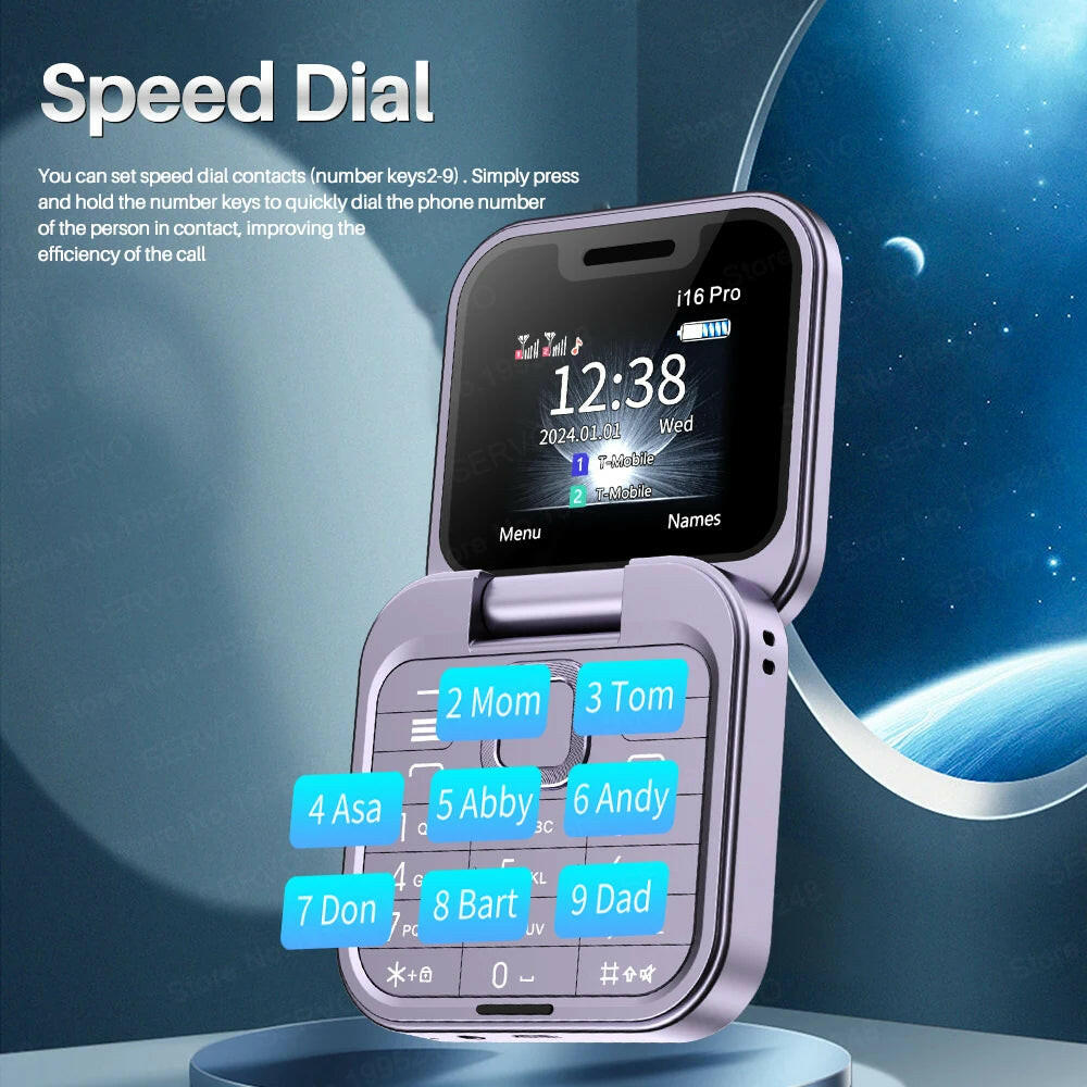 I16Pro Small Foldable Mobile Phone Auto Call Record Speed Dial FM Radio Mini Flip Telephones 2 Card GSM Unlocked Cellphone.