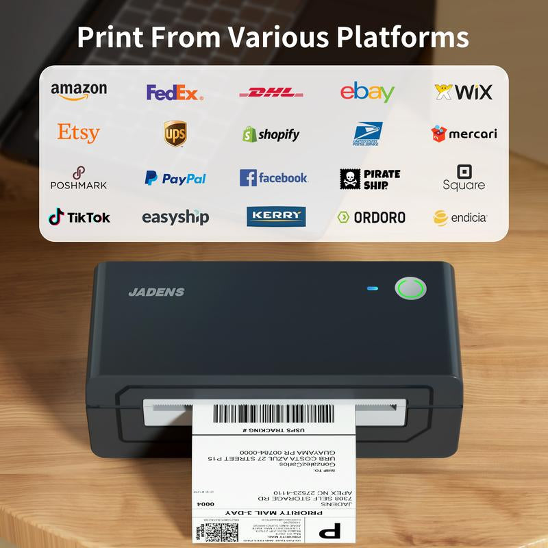 JADENS Bluetooth Shipping Label Printer -4X6 Inch Thermal Piinter Compatible with Ios, Android, PC, Mac, Etsy, Ebay, Shopify, USPS