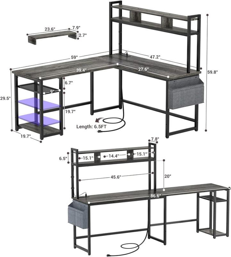 L Shaped Gaming and Computer Working Desk ,Multi-Functional Gaming PC with Power Outlets Mesa Gamer Cyber One