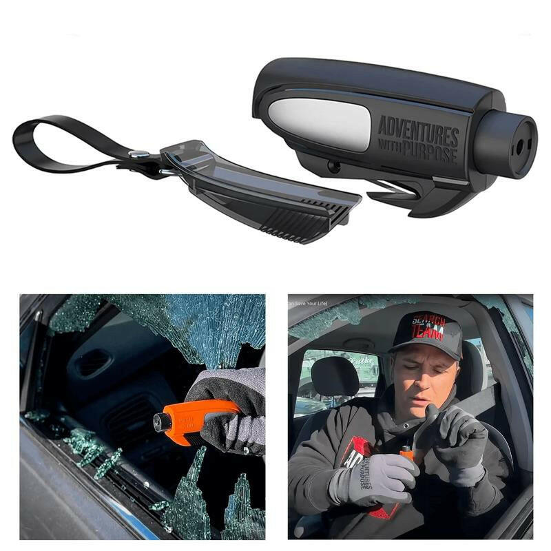 Essential 2-in-1 Emergency Tool: Window Breaker & Seatbelt Cutter for Every Driver.