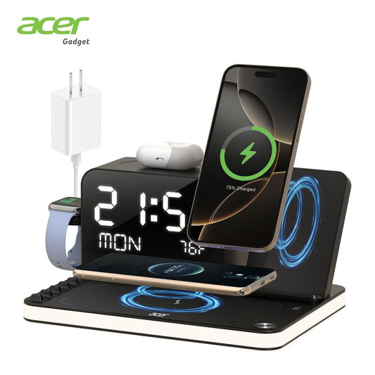 Acer 7 in 1 Wireless Charging Station, Magsafe Dual Phone Charger with Night Light for Iphone 16 to 12 Series & Airpods & Iwatch & Android Phone