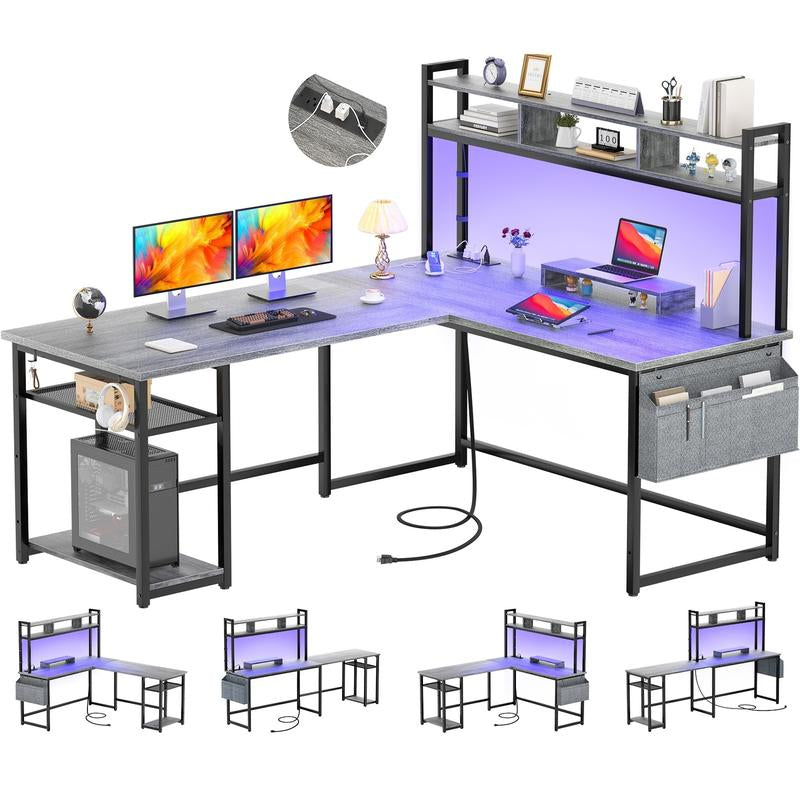 L Shaped Gaming and Computer Working Desk ,Multi-Functional Gaming PC with Power Outlets Mesa Gamer Cyber One