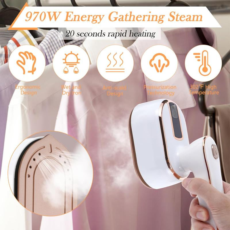 Mini Steam Iron, Travel Steamer for Clothes, Portable Handheld Steamer Support Dry and Wet Ironing 180° Rotatable Small Iron for Home and Travel