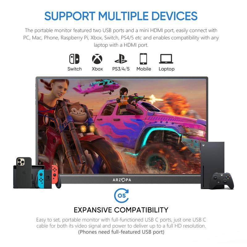 ARZOPA 16.1'' 100% Srgb 144Hz&60Hz Portable Gaming Monitor 1080P FHD Kickstand Portable Monitor External Second Screen for Laptop,Pc,Ps5,Xbox,Switch