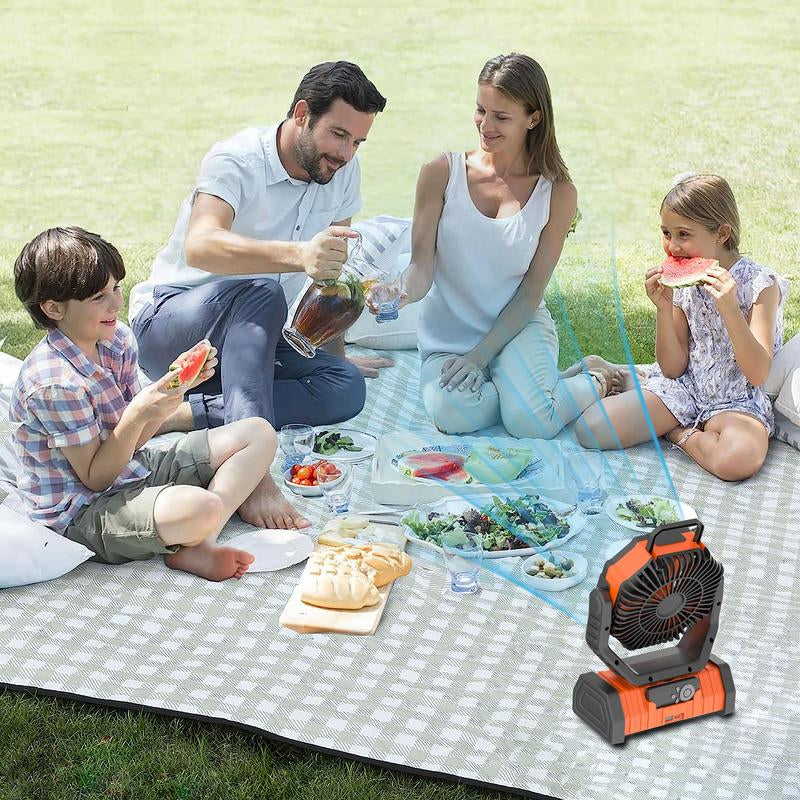 Camping Fan - Battery Powered Fan Rechargeable with LED Lantern - Portable Outdoor Tent Fan with Hanging Hook 4 Speeds Wind Remote Control