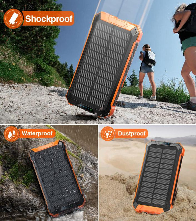 W22OR Power Bank Wireless Charger 36000Mah Built in 4 Cables Six Outputs 15W Fast Charging Power Bank for All Mobile Devices Three Inputs Solar Portable Charger with Dual Flashlights, Carabiner